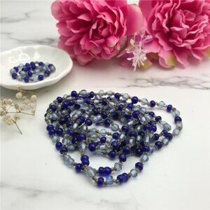 Vintage Blue Glass Bead Necklace Long Continuous 58 Inch 5.6mm